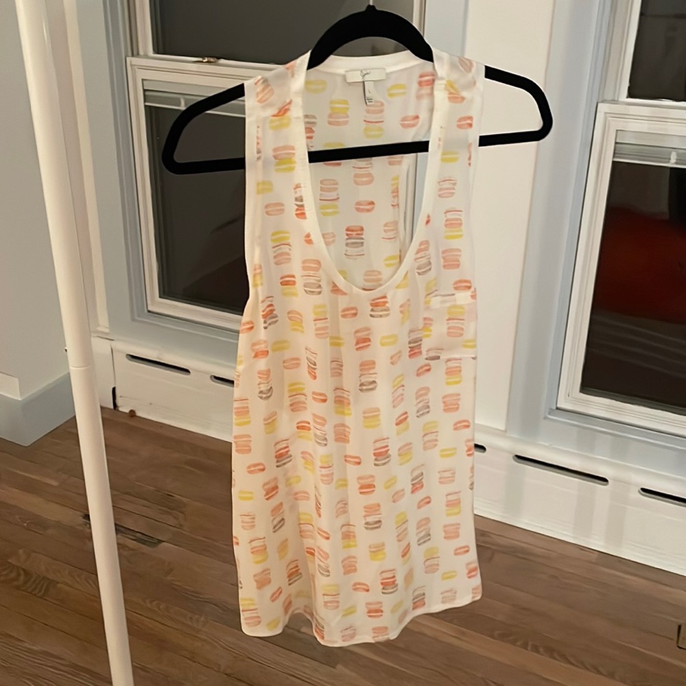 Joie. 100% Silk racer back tank top with macaron print.